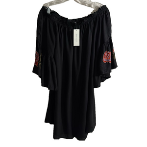 Feathers New Womens Plus Size 2X Black Ruffle Sleeves Elastic Neckline Tunic